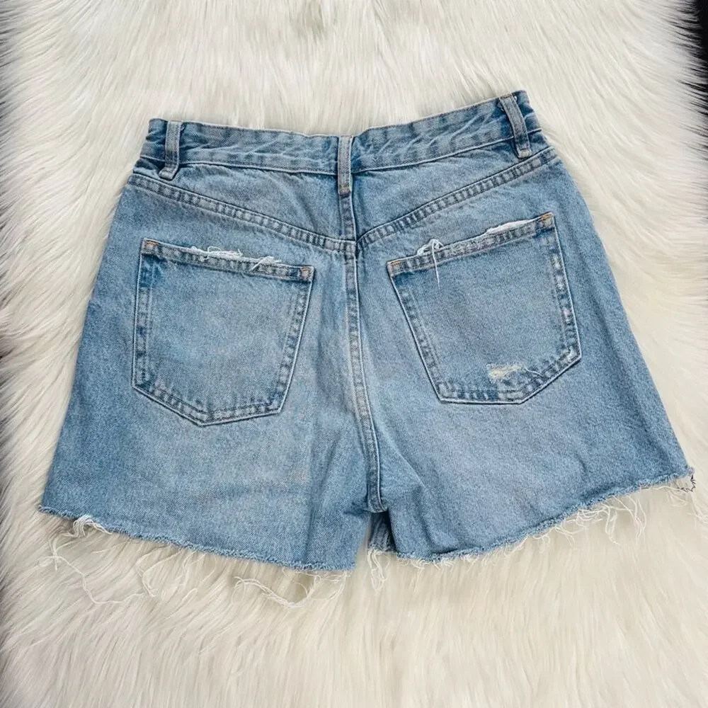 Zara High Rise Distressed Mom Denim Cut Offs